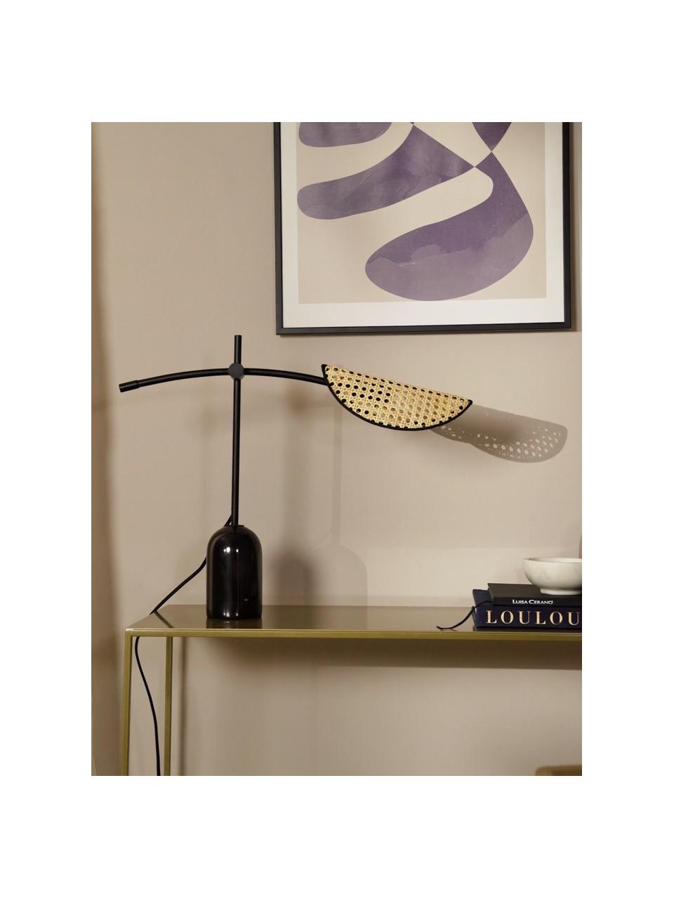 Lámpara de mesa con tejido vienés Freja, Estructura: metal niquelado, Cable: cubierto en tela, Negro, marrón claro, An 56 x Al 45 cm