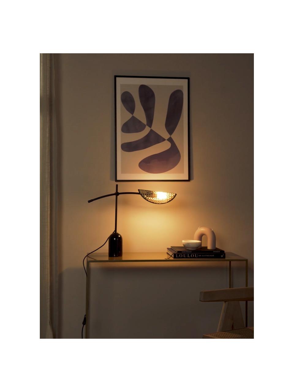 Tafellamp Freja van Weens vlechtwerk, Lampenkap: rotan, textiel, Lampvoet: marmer, Zwart, lichtbruin, B 56 x H 45 cm