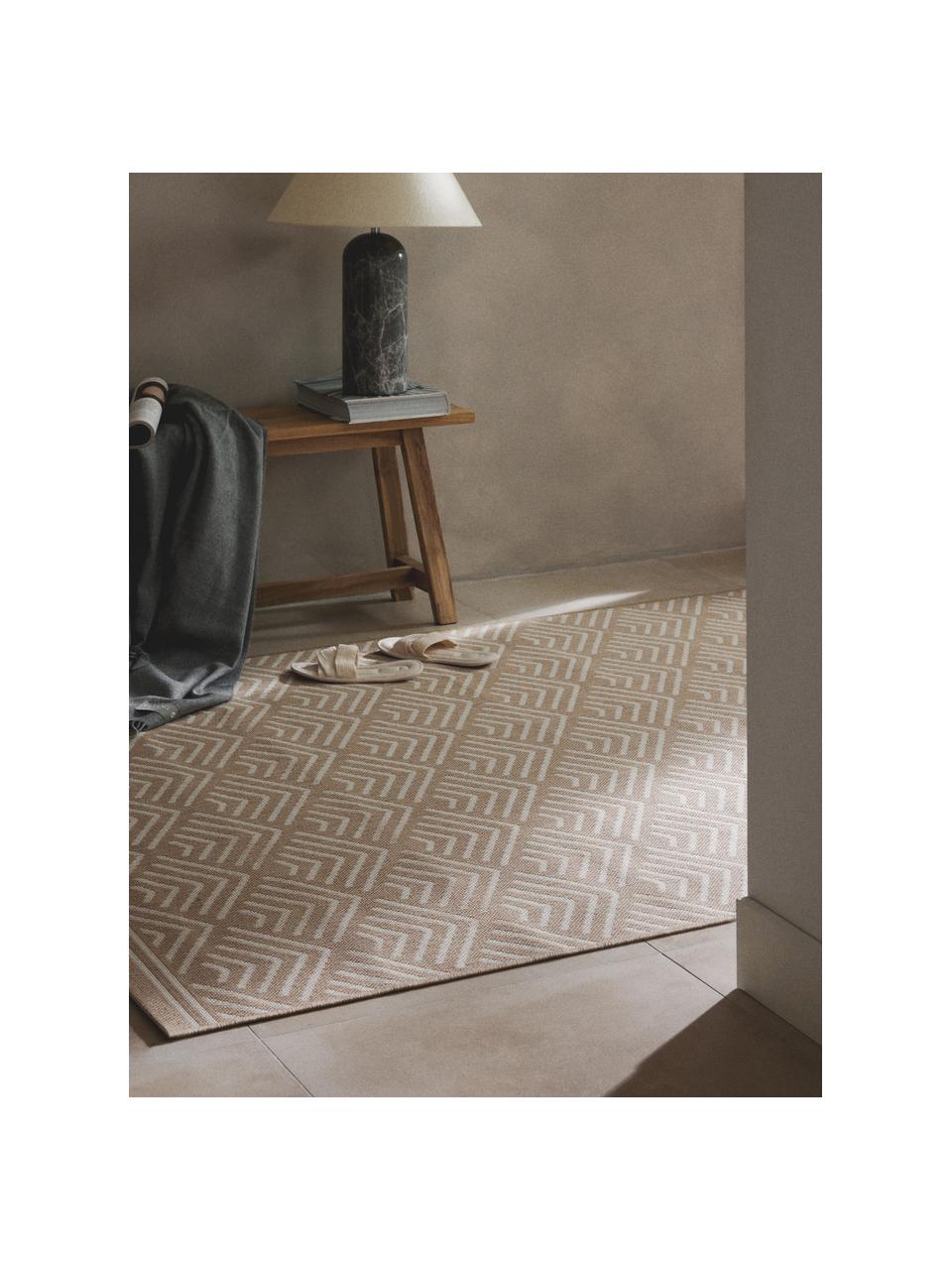 In- & outdoor vloerkleed Milano met grafisch patroon, Bovenzijde: 70% gerecycled polypropyl, Beige, wit, B 160 x L 230 cm (maat M)