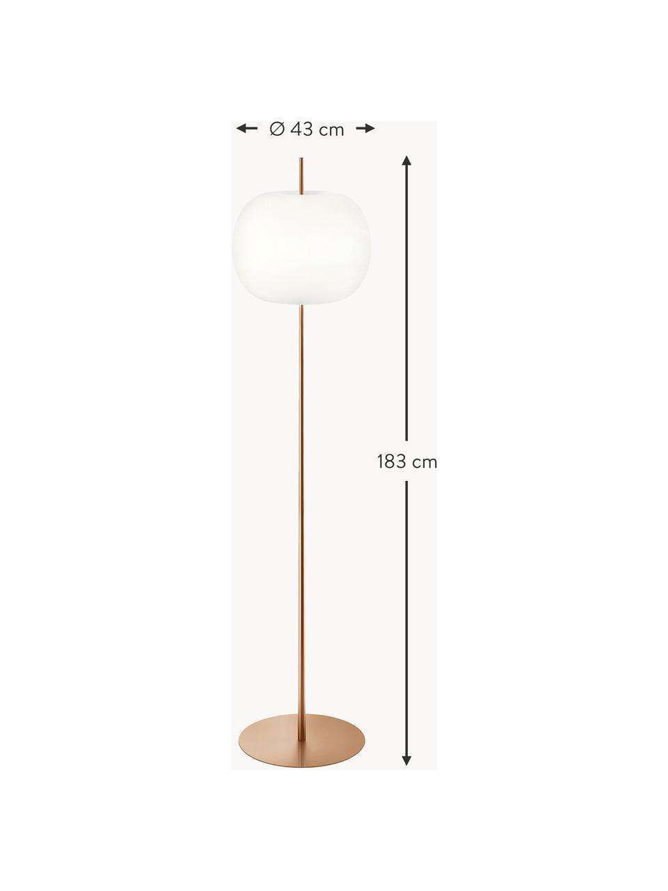 Dimbare vloerlamp Kushi, mondgeblazen, Lampenkap: mondgeblazen glas, Koperkleurig, H 183 cm