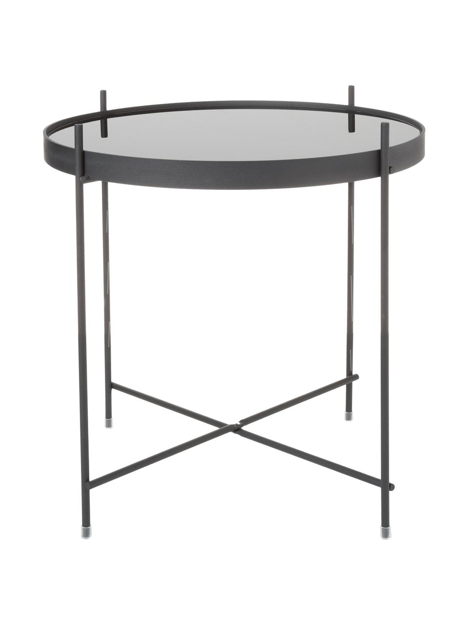 Tavolino-vassoio con piano in vetro Cupid, Struttura: ferro verniciato a polver, Nero, Ø 43 x Alt. 45 cm