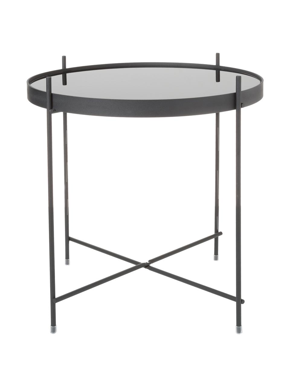 Skládací odkládací stolek se skleněnou deskou Cupid, Černá, Ø 43 cm, V 45 cm
