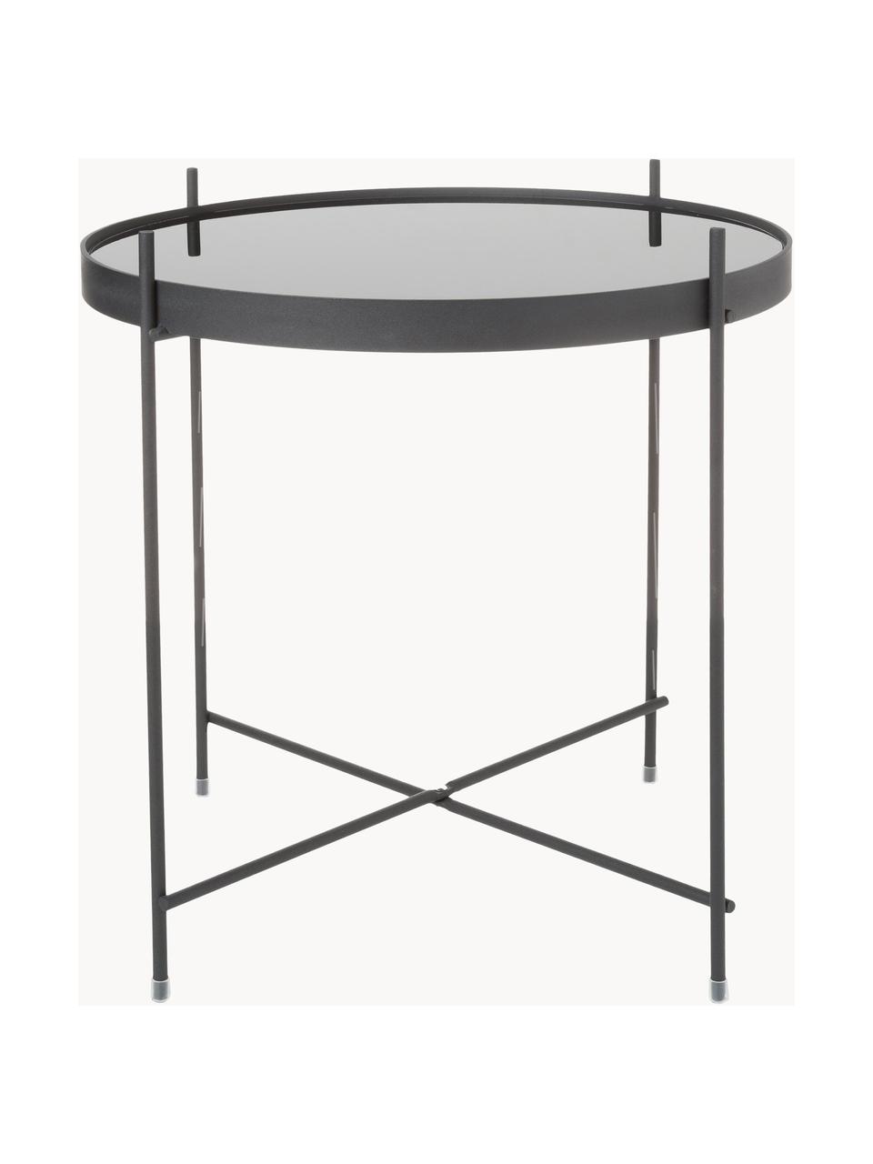 Mesa auxiliar plegable Cupid, tablero de cristal, Estructura: hierrocon pintado en polv, Tablero: vidrio negro, Negro, Ø 43 x Al 45 cm