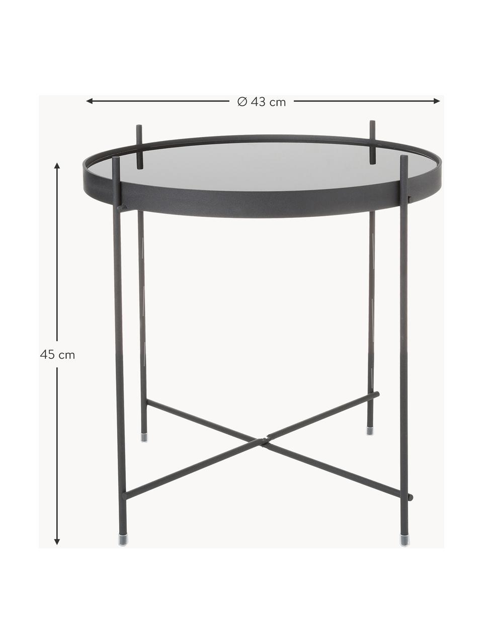 Inklapbare bijzettafel Cupid met glazen tafelblad, Frame: gepoedercoat ijzer, Tafelblad: zwart las, Zwart, Ø 43 x H 45 cm