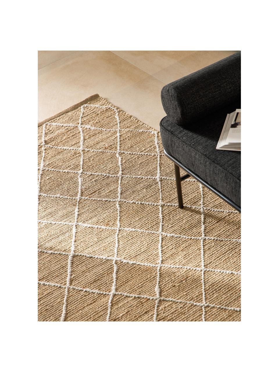 Tapis en jute fait main Kunu, 100 % jute, Brun, blanc, larg. 80 x long. 150 cm (taille XS)