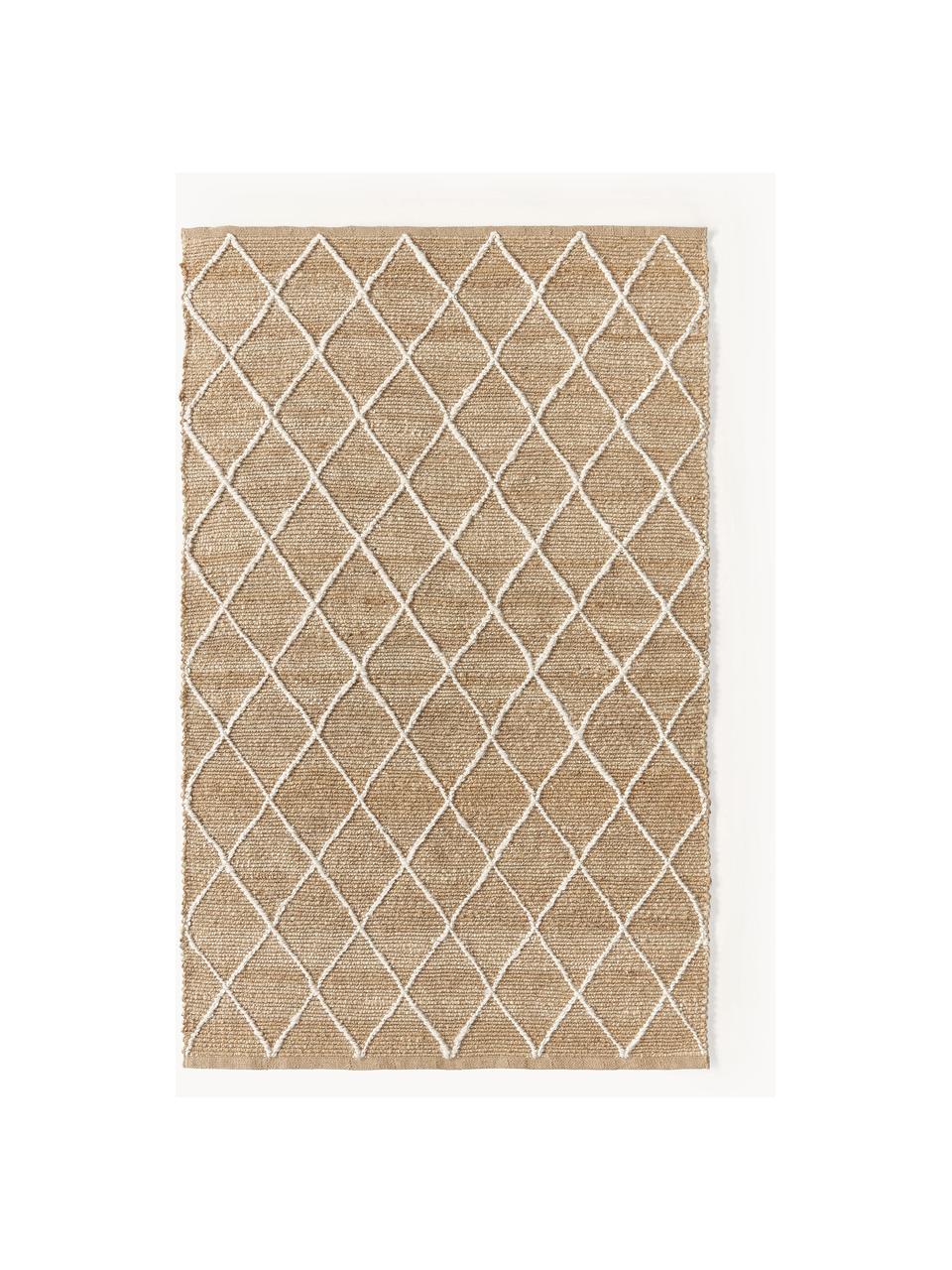 Handgefertigter Jute-Teppich Kunu, 100 % Jute, Braun, Weiß, B 80 x L 150 cm (Größe XS)