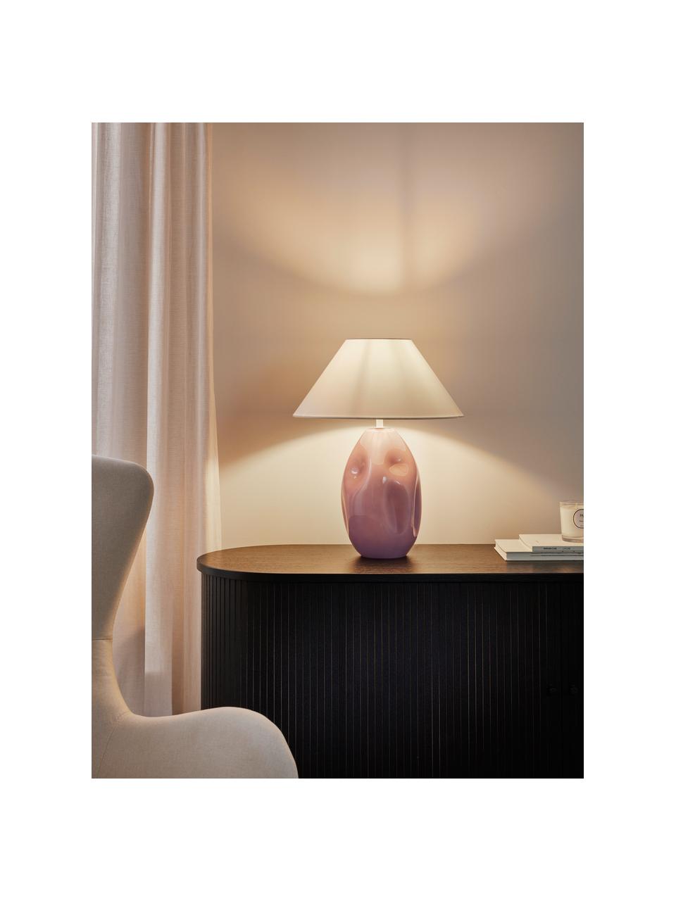 Tischlampe Xilia aus Opalglas, Lampenschirm: Textil, Lampenfuß: Opalglas, Fliederfarben, Weiß, Ø 40 x H 18 cm