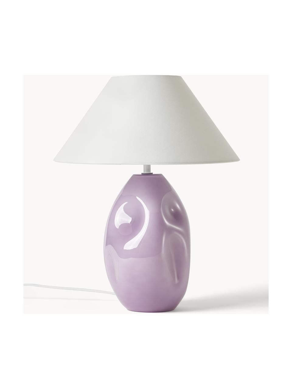 Lampada da tavolo in vetro opalino lilla Xilia, Paralume: tessuto, Base della lampada: vetro opalino, Lilla, bianco, Ø 40 x Alt. 18 cm