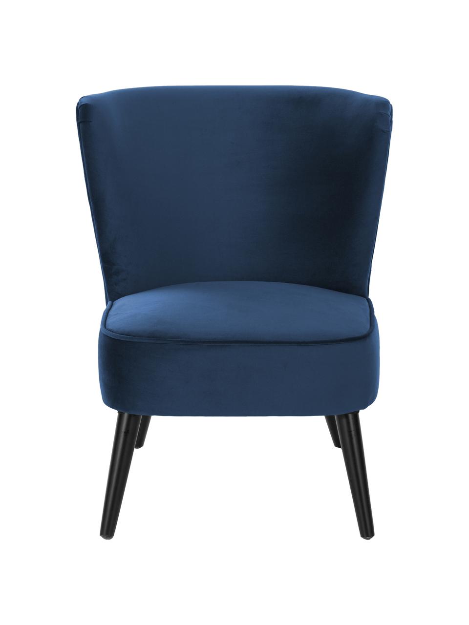 Fluwelen fauteuil Robine, Bekleding: fluweel (polyester), Poten: grenenhout, gelakt, Fluweel donkerblauw, B 63 x D 73 cm