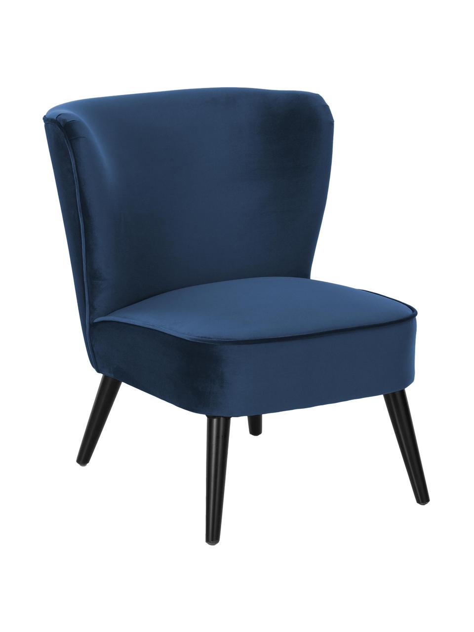 Fotel koktajlowy z aksamitu Robine, Tapicerka: aksamit (poliester) Dzięk, Nogi: drewno sosnowe, lakierowa, Ciemnoniebieski aksamit, S 63 x G 73 cm