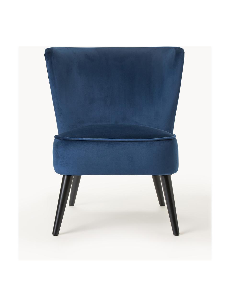 Fluwelen fauteuil Robine in blauw, Bekleding: fluweel (polyester), Poten: grenenhout, gelakt, Fluweel donkerblauw, B 63 x D 73 cm