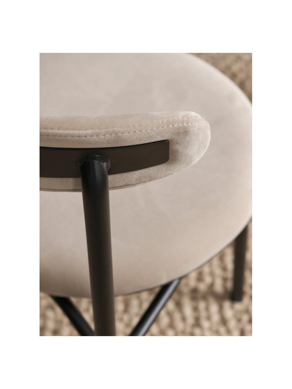 Krzesło tapicerowane z aksamitu Doggi, 2 szt., Tapicerka: 100% aksamit poliestrowy , Stelaż: metal powlekany, Jasnobeżowy aksamit, czarny, S 47 x G 50 cm