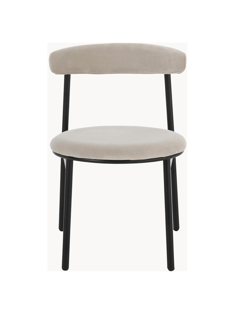 Fluwelen stoelen Doggi, 2 stuks, Bekleding: 100% polyester De slijtva, Frame: gecoat metaal, Fluweel lichtbeige, zwart, B 47 x D 50 cm