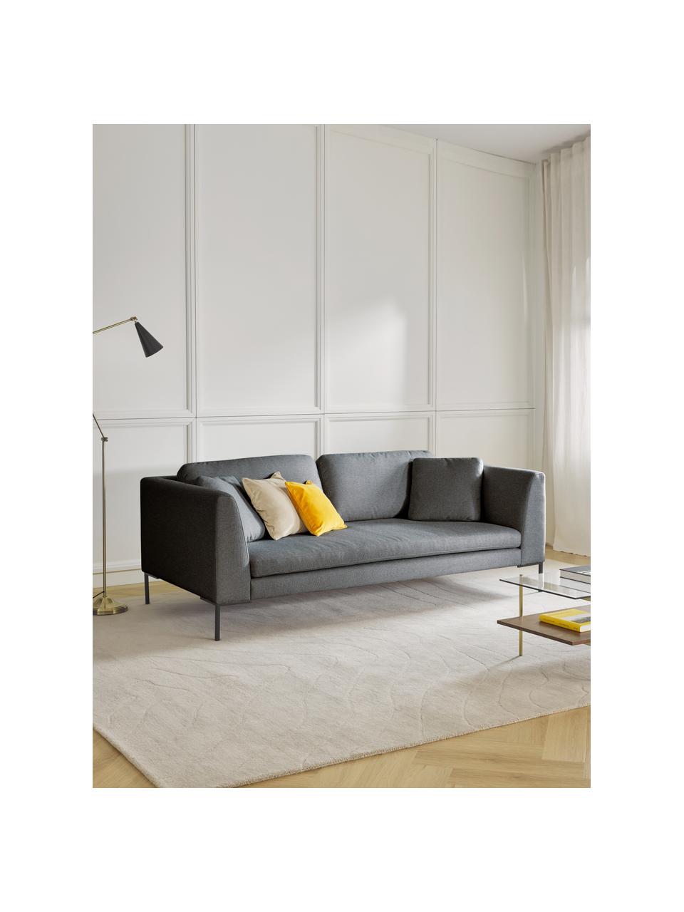 Bank Emma (3-zits) met metalen poten, Bekleding: polyester, Frame: massief grenen, FSC-gecer, Poten: metaal, gepoedercoat, Geweven stof donkergrijs, B 194 x D 100 cm