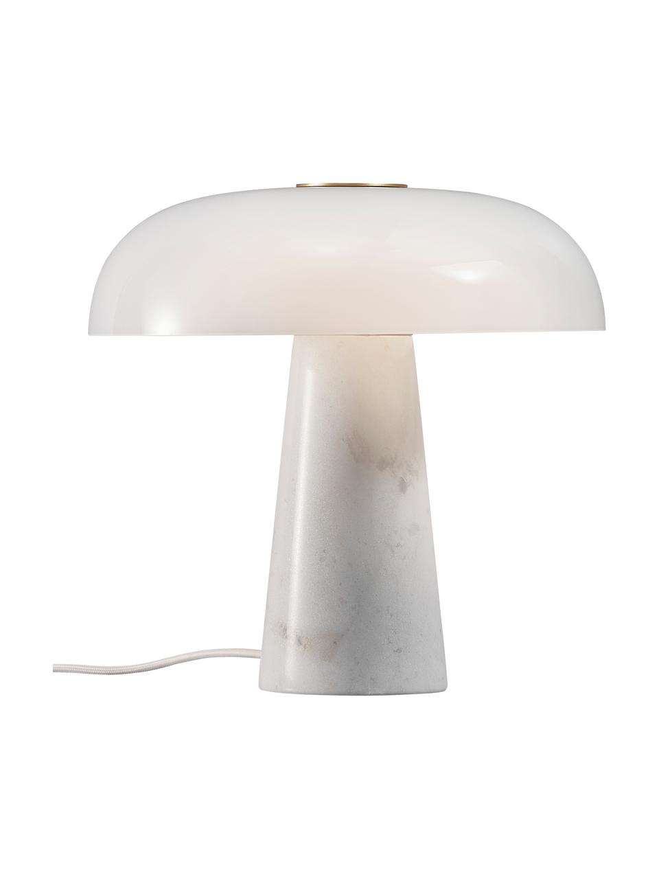 Lámpara de mesa de mármol Glossy, Pantalla: vidrio, Cable: cubierto en tela, Blanco, Ø 32 x Al 32 cm