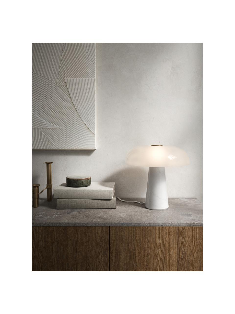 Lampada da tavolo con base in marmo Glossy, Paralume: vetro opale, Bianco, Ø 32 x Alt. 32 cm