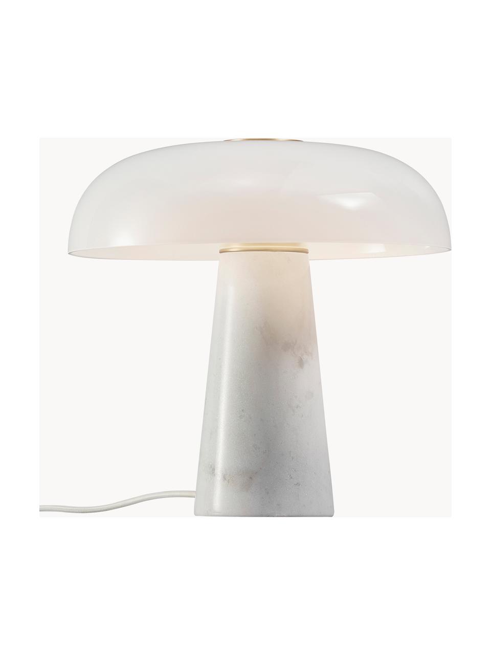 Tischlampe Glossy mit Marmorfuss, Lampenschirm: Opalglas, Weiss, Ø 32 x H 32 cm