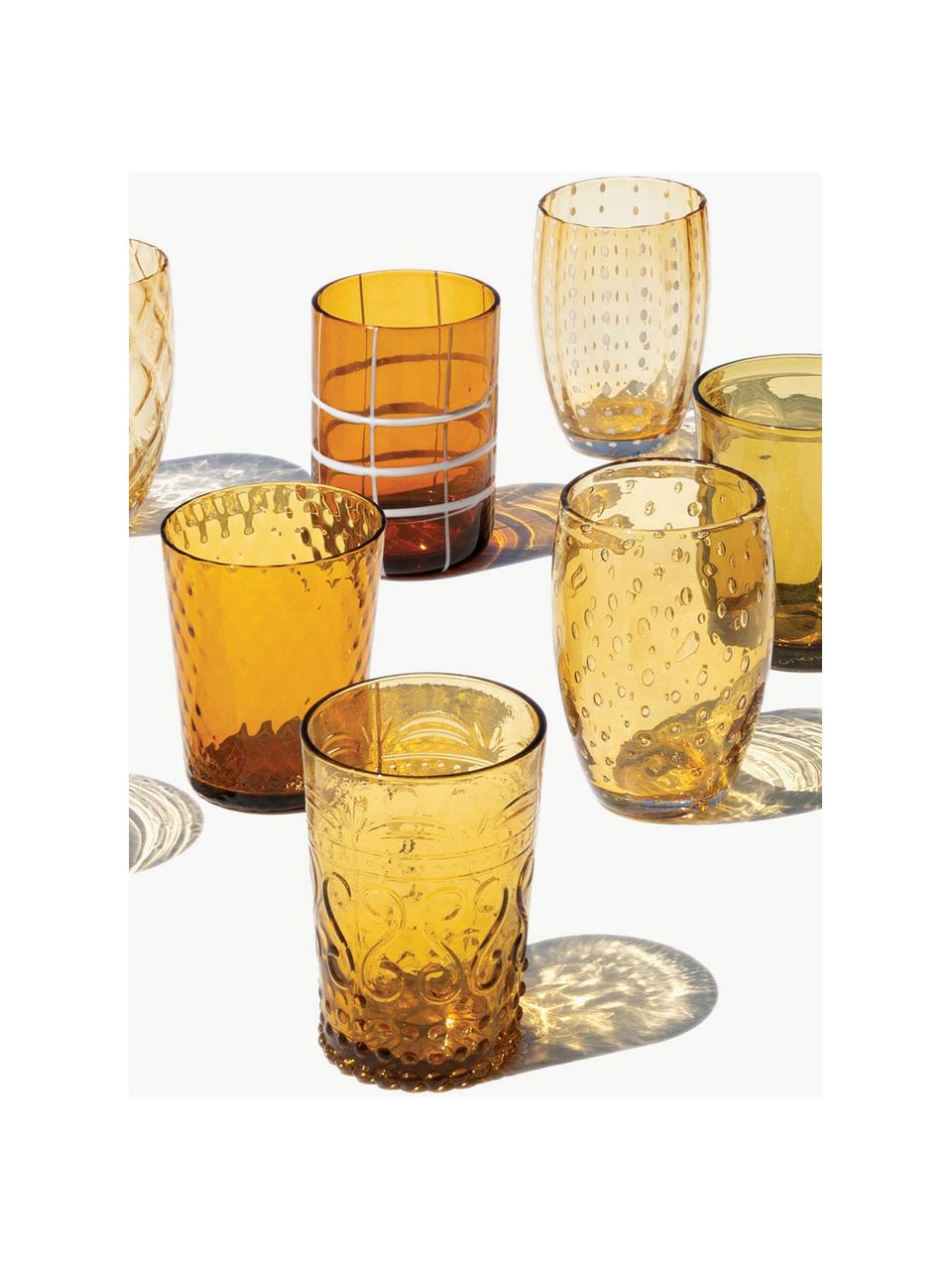 Handgefertigte Wassergläser Melting, 6er-Set, Glas, Ocker, Transparent, Set mit verschiedenen Grössen