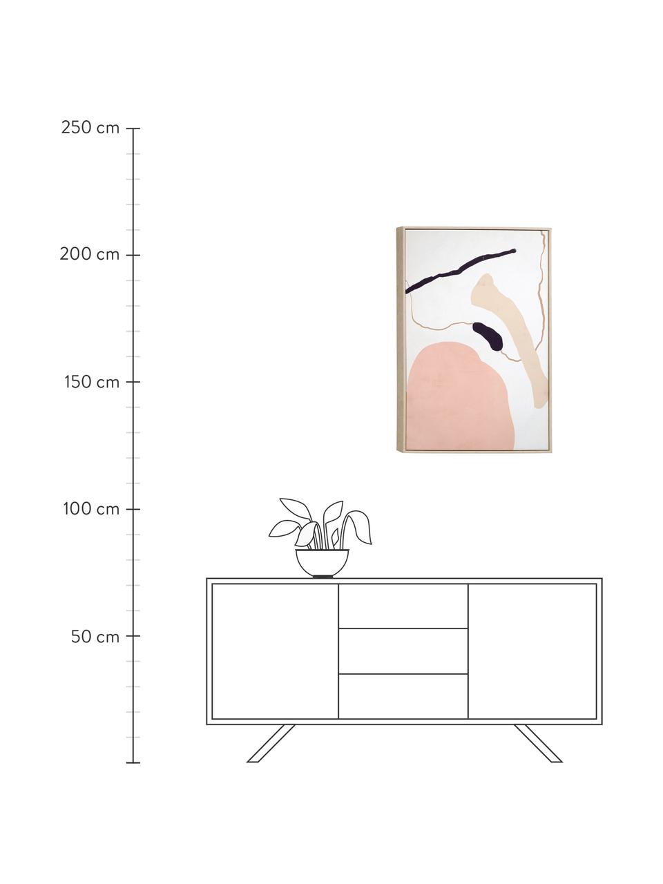 Ingelijste digitale print Xooc, Lijst: gecoat MDF, Afbeelding: canvas, Roze, wit, beige, zwart, 60 x 90 cm