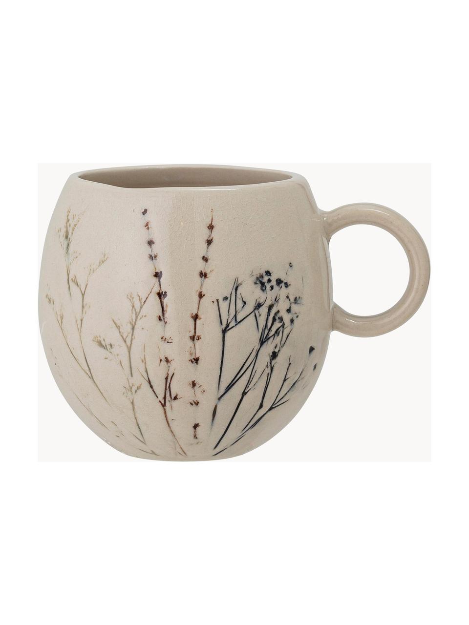 Handgemachte Tassen Bea mit Gräser-Motiv und Craquelé Glasur, 2 Stück, Steingut, Hellbeige, Ø 10 x H 9 cm, 250 ml
