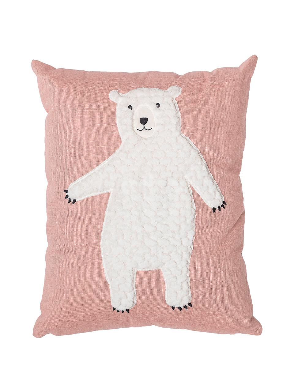 Cuscino imbottito con orso Bear, Rivestimento: 70% cotone, 30% poliester, Rosa, bianco, Larg. 40 x Lung. 50 cm