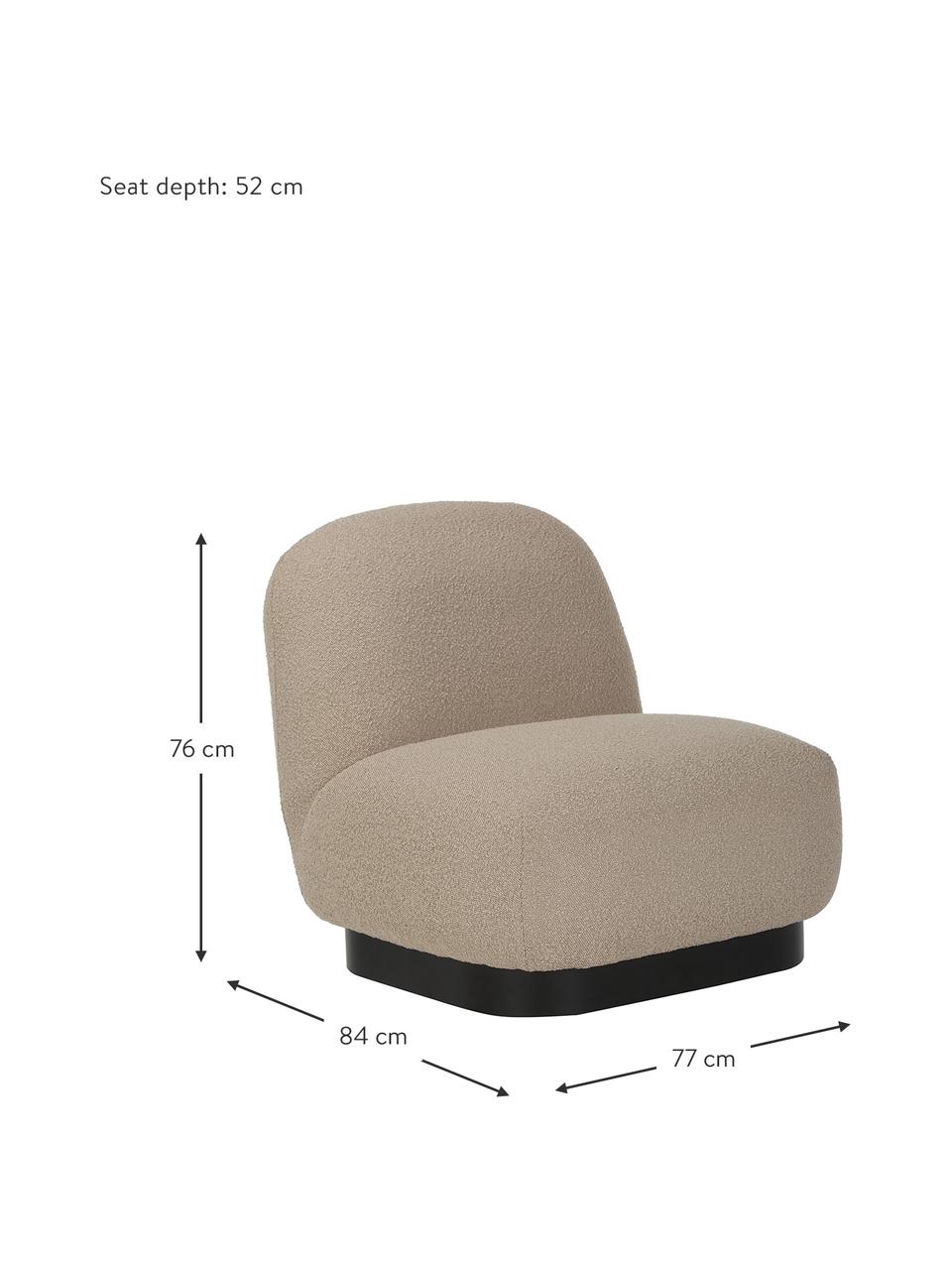 Poltroncina in bouclé Elsie, Rivestimento: bouclé (poliestere) Il ri, Struttura: compensato, Bouclé taupe, nero, Larg. 77 x Prof. 84 cm