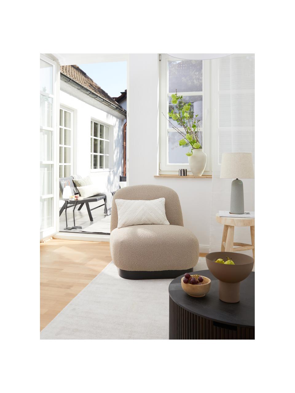 Fauteuil cocktail bouclé Elsie, Tissu bouclé taupe, noir, larg. 77 x prof. 84 cm