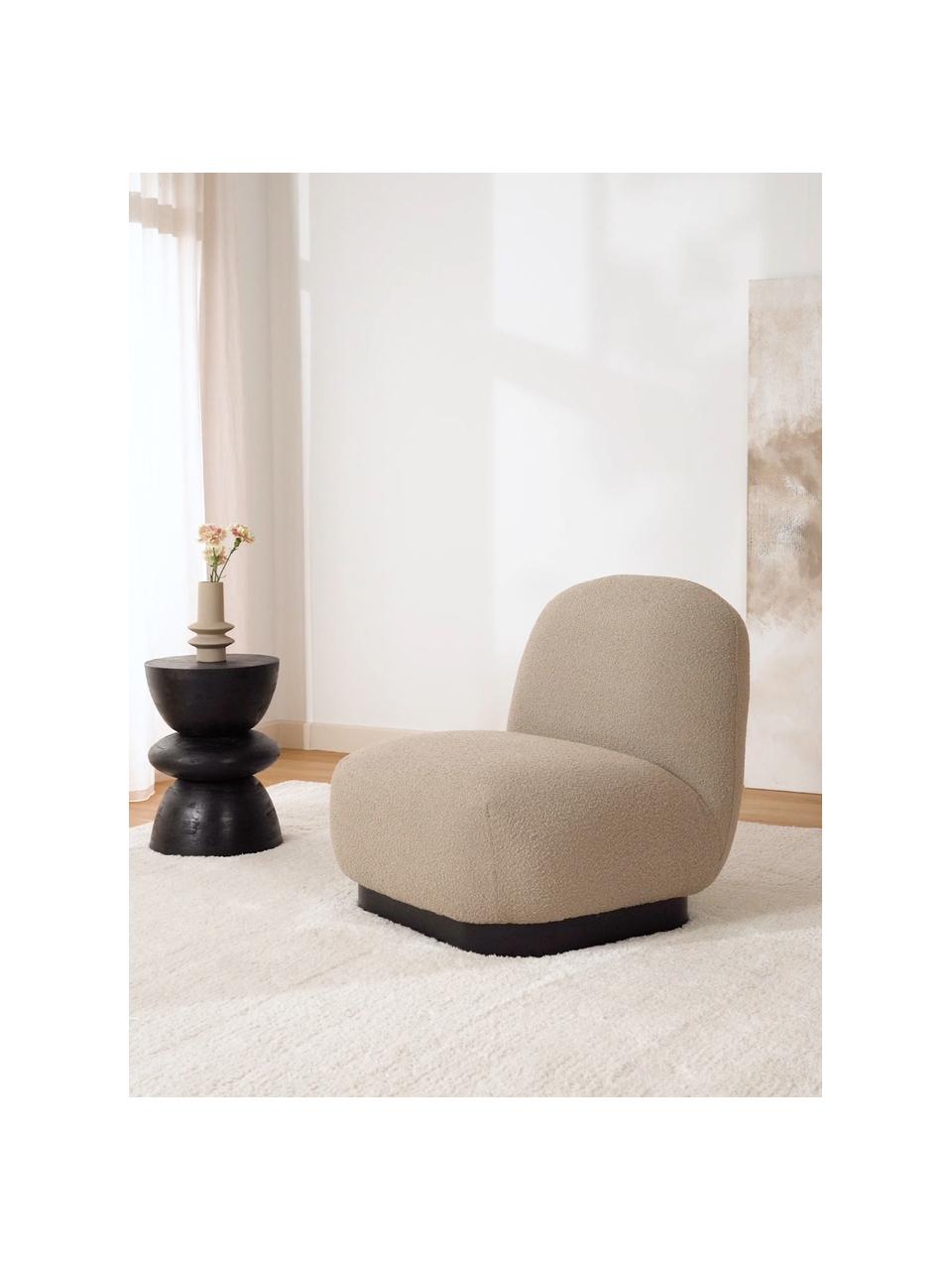 Sillón cóctel en tejido blouclé Elsie, Tapizado: tejido bouclé (poliéster), Estructura: madera contrachapada, Bouclé gris pardo, negro, An 77 x F 84 cm