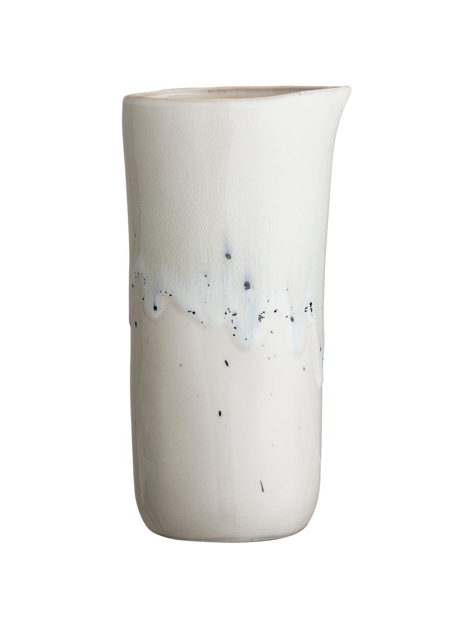 Handgemaakte keramische melkkan Heather met blauwe gvlekken, 150 ml, Keramiek, Wit, blauw, Ø 7 x H 18 cm