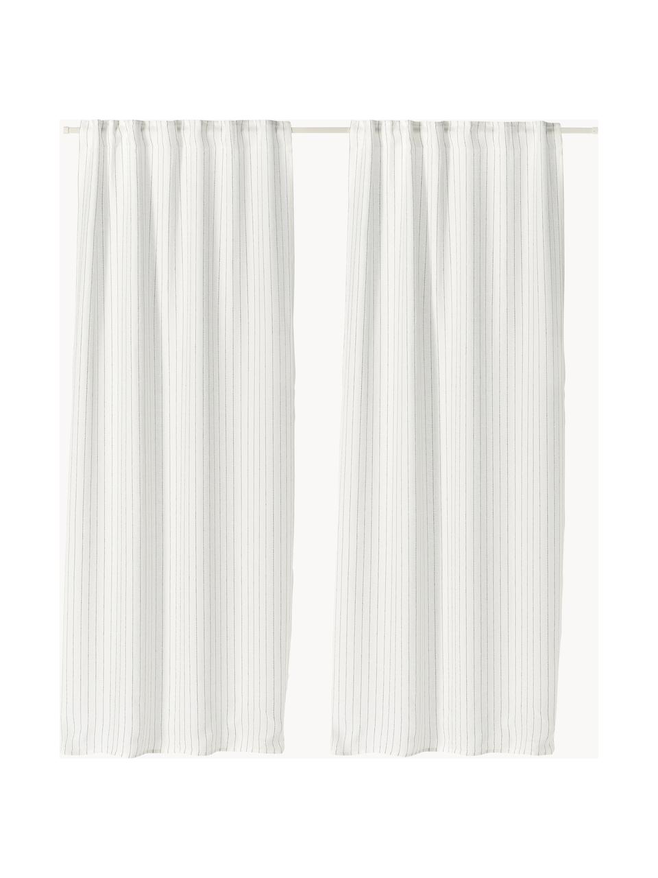Rideau semi-transparent avec ruban multiple Birch, 2 pièces, 100 % pur lin, Blanc cassé, larg. 130 x prof. 260 cm
