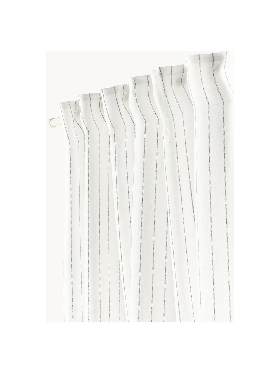 Rideau semi-transparent avec ruban multiple Birch, 2 pièces, 100 % pur lin, Blanc cassé, larg. 130 x prof. 260 cm