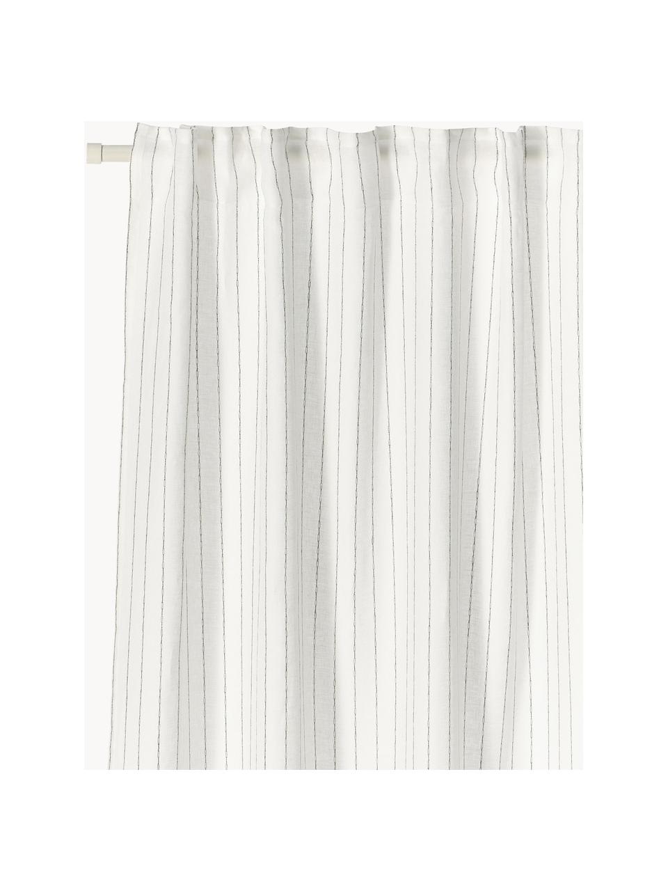 Rideau semi-transparent avec ruban multiple Birch, 2 pièces, 100 % pur lin, Blanc cassé, larg. 130 x prof. 260 cm