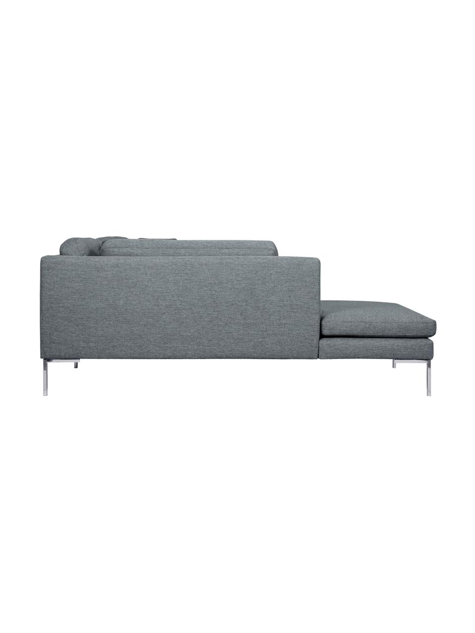 Ecksofa Emma in Grau mit Metall-Füßen, Bezug: Polyester 100.000 Scheuer, Gestell: Massives Kiefernholz, Füße: Metall, galvanisiert, Webstoff Grau, Füße Silber, B 302 x T 220 cm