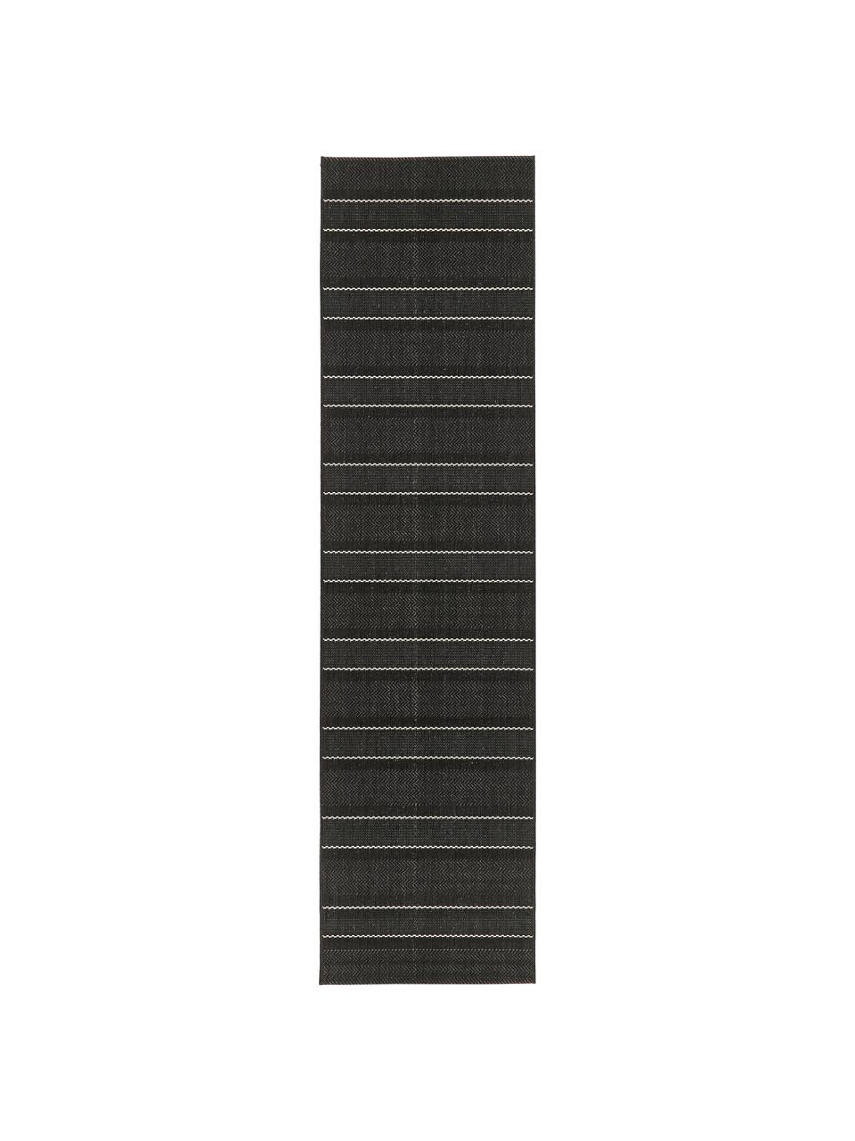 In- & outdoor loper Sunshine in zwart, 100% polypropyleen, Zwart, crèmewit, B 80 x L 300 cm