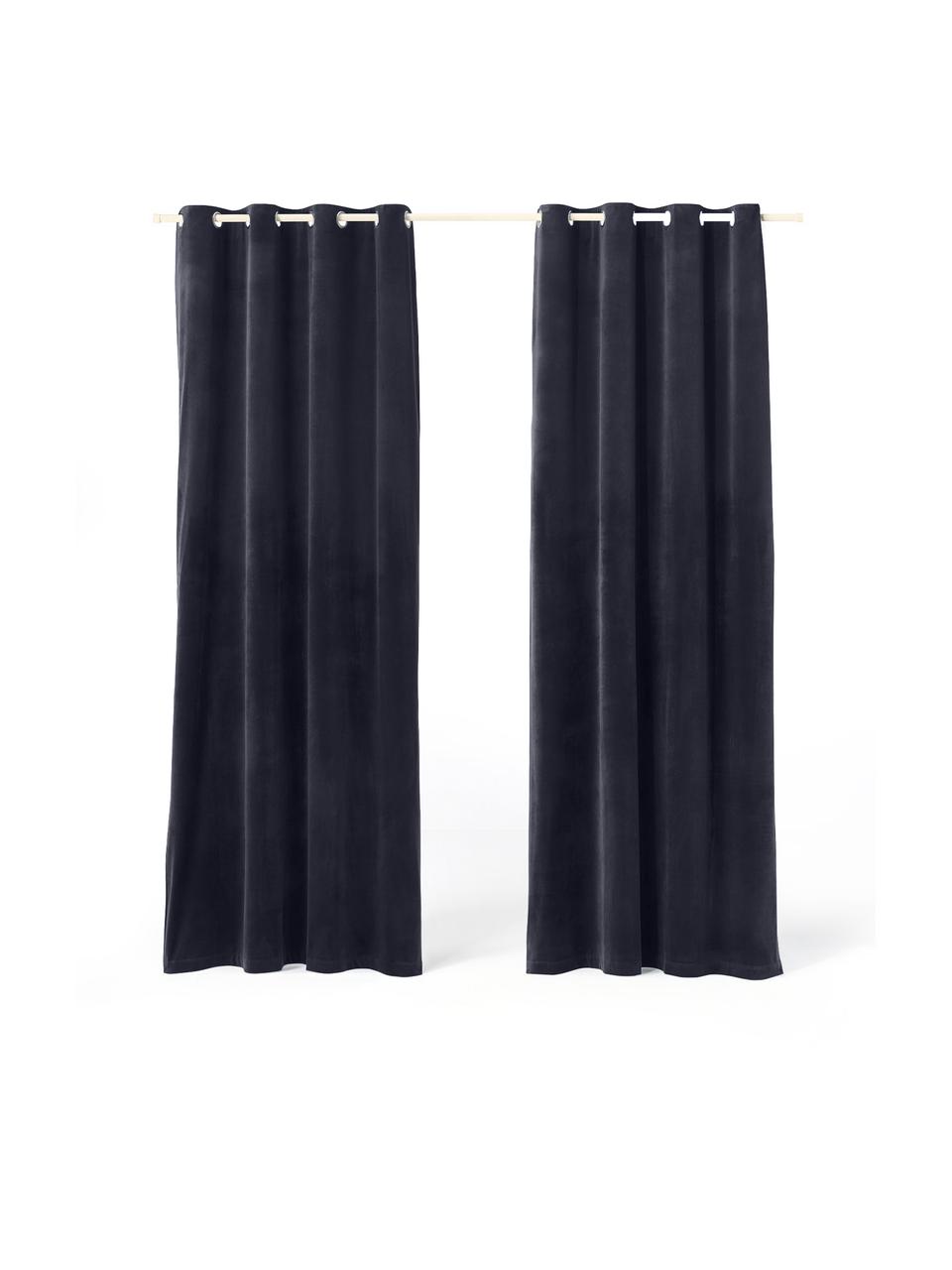 Tenda oscurante in velluto con occhielli Rush 2 pz, 100% poliestere (riciclato), Blu scuro, Larg. 135 x Lung. 260 cm