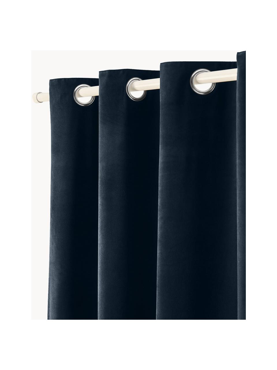 Fluwelen verduisteringsgordijn Rush met oogjes, 2 stuks, 100% polyester (gerecycled), GRS-gecertificeerd, Donkerblauw, B 140 x L 260 cm