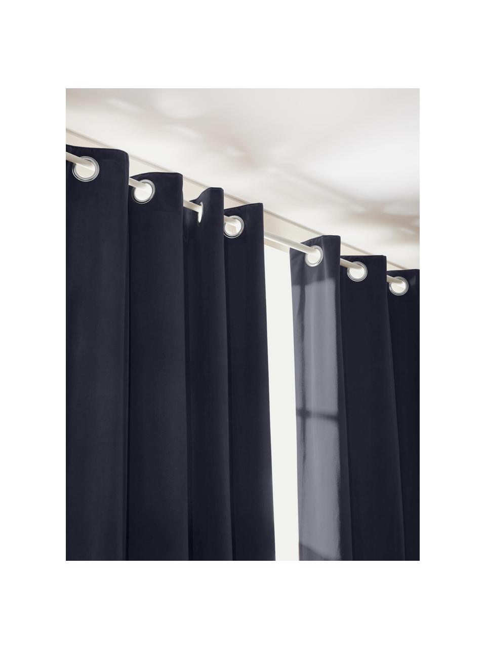 Cortinas oscurecedoras de terciopelo con ojales Rush, 2 uds., 100% poliéster (reciclado) con certificado GRS, Azul oscuro, An 135 x L 260 cm