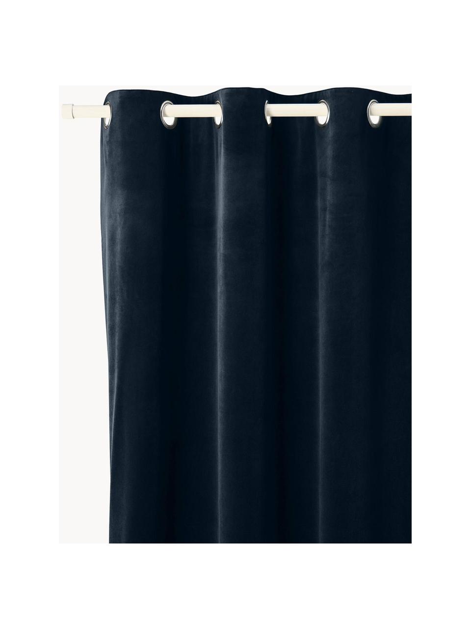Cortinas oscurecedoras de terciopelo con ojales Rush, 2 uds., 100% poliéster (reciclado), Azul oscuro, An 135 x L 260 cm