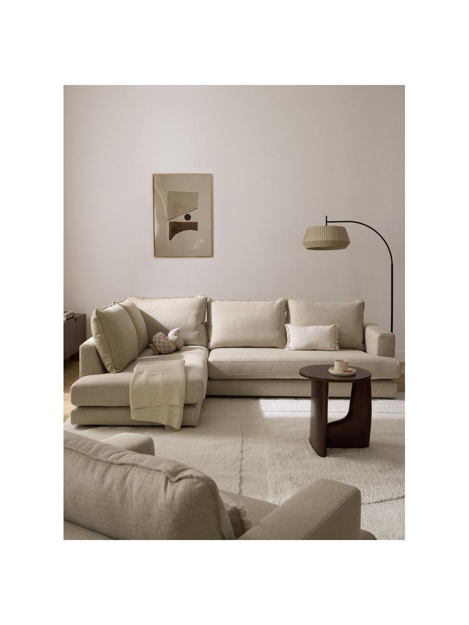 Divano angolare Tribeca, Rivestimento: 100% poliestere Il rivest, Struttura: legno di pino massiccio, Piedini: legno massiccio di faggio, Tessuto beige, Larg. 274 x Prof. 192 cm, chaise longue a destra