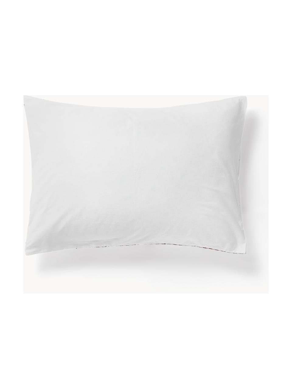 Taie d'oreiller en percale de coton avec imprimé Noël brodé Rudy, Blanc, multicolore, larg. 50 x long. 70 cm