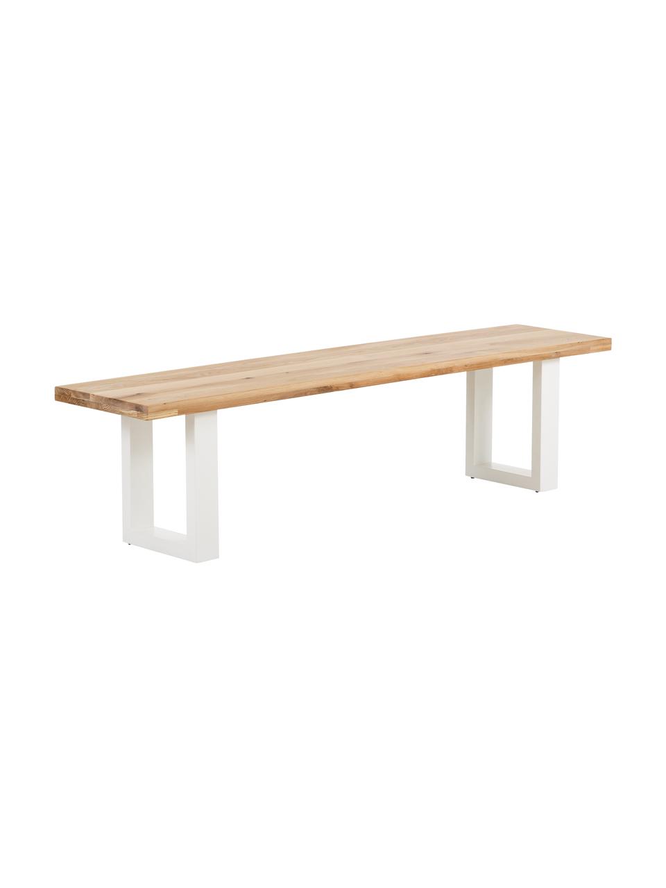 Banco de madera maciza Oliver, Asiento: tableros de madera de rob, Patas: metal con pintura en polv, Roble natural, blanco, An 180 x Al 45 cm