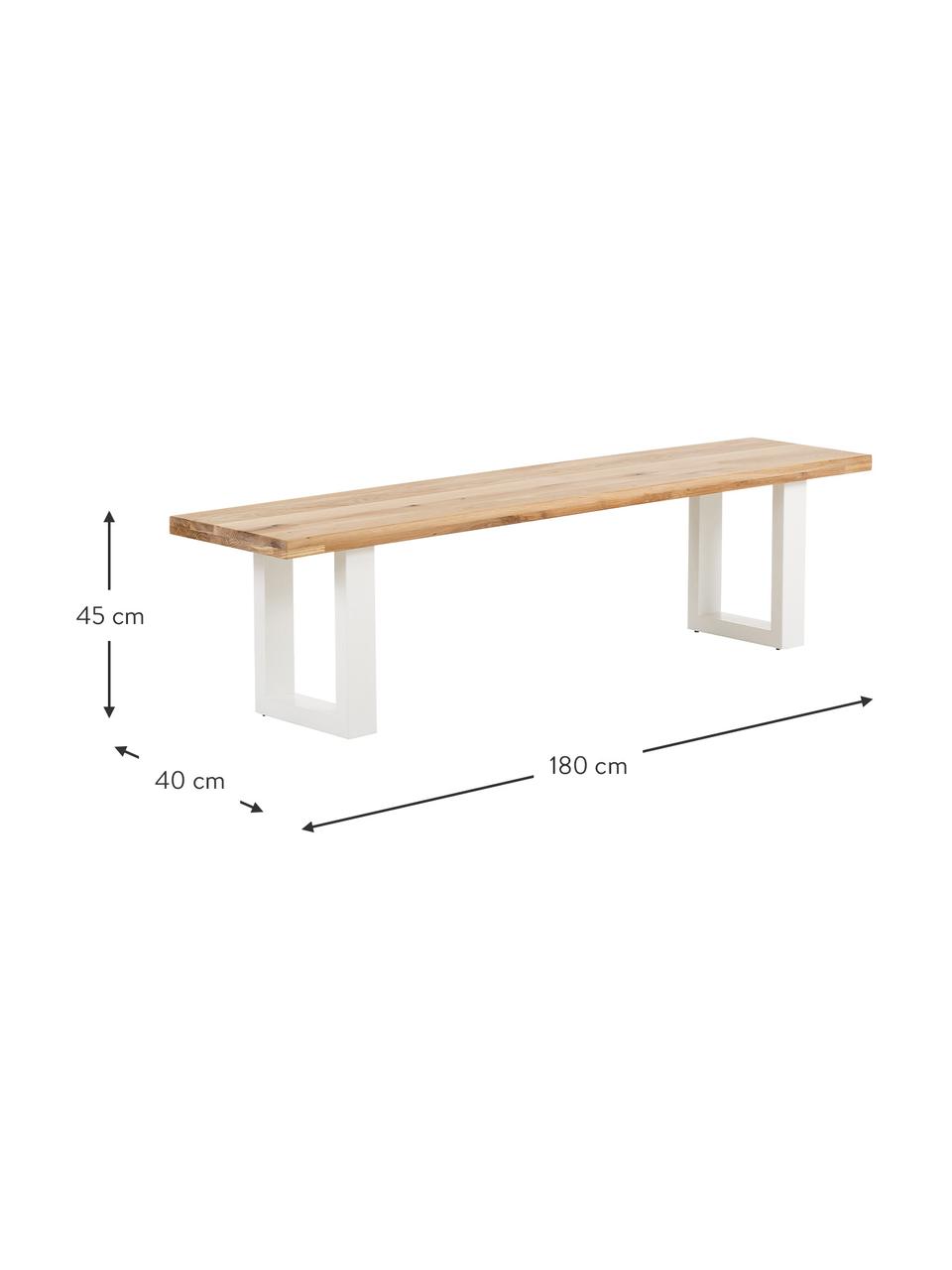 Ławka z drewna dębowego Oliver, Nogi: metal malowany proszkowo, Dzikie drewno dębowe, biały, S 180 x W 45 cm