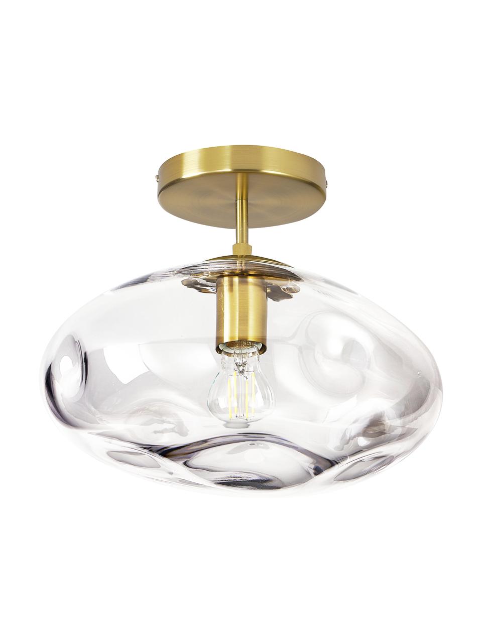Deckenleuchte Amora aus transparentem Glas, Lampenschirm: Glas, Baldachin: Metall, gebürstet, Transparent, Messing, Ø 35 x H 28 cm
