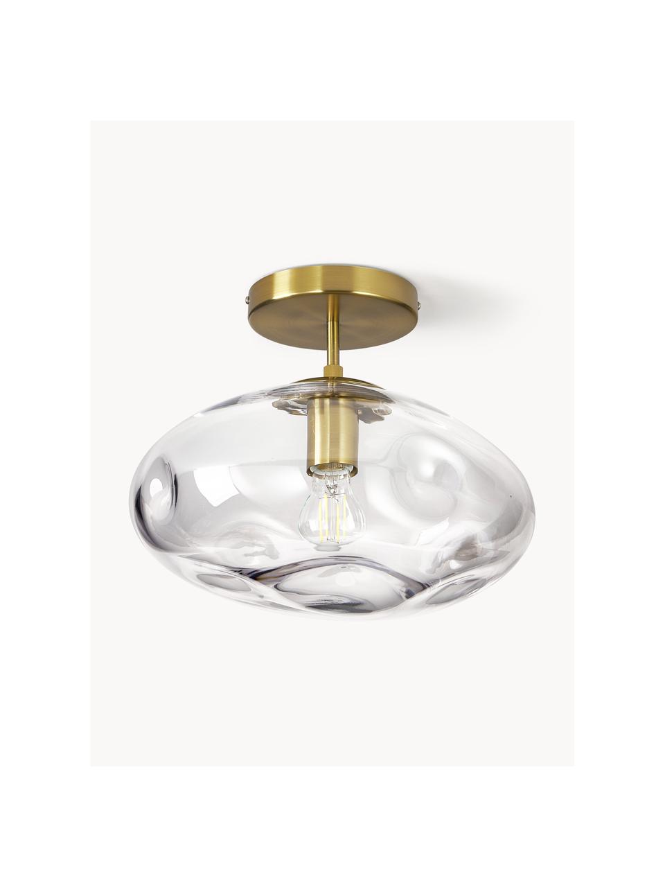 Plafondlamp Amora van glas, Lampenkap: glas, Transparant, goudkleurig, Ø 35 x H 28 cm