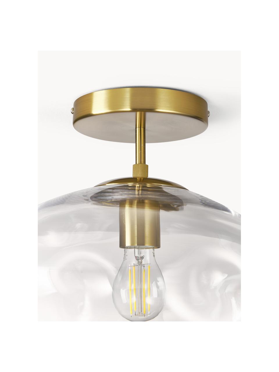 Deckenleuchte Amora aus Glas, Lampenschirm: Glas, Baldachin: Metall, gebürstet, Transparent, Goldfarben, Ø 35 x H 28 cm