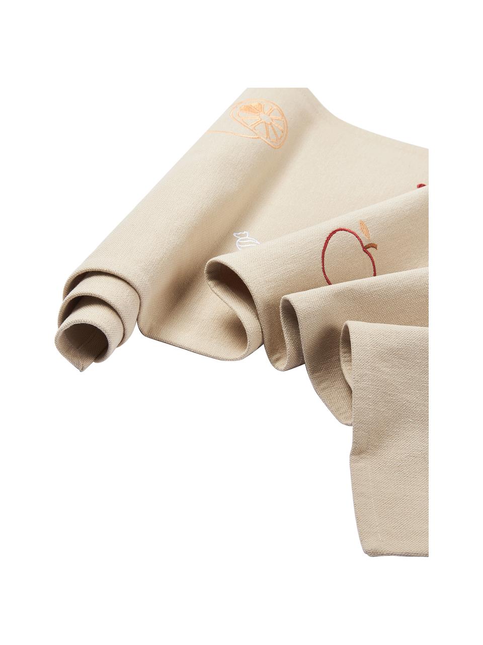 Chemin de table en coton Bomuld, 100% coton, Beige clair, rouge, larg. 40 x long. 140 cm