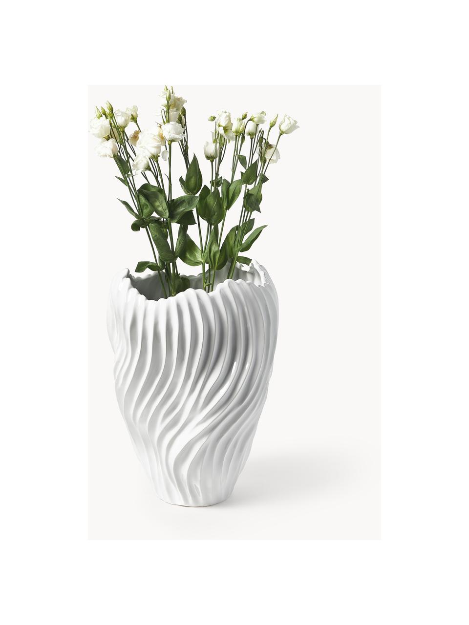 Vase Milazzo mit geriffeltem Twist, H 44 cm, Steinzeug, Weiß, Ø 31 x H 44 cm