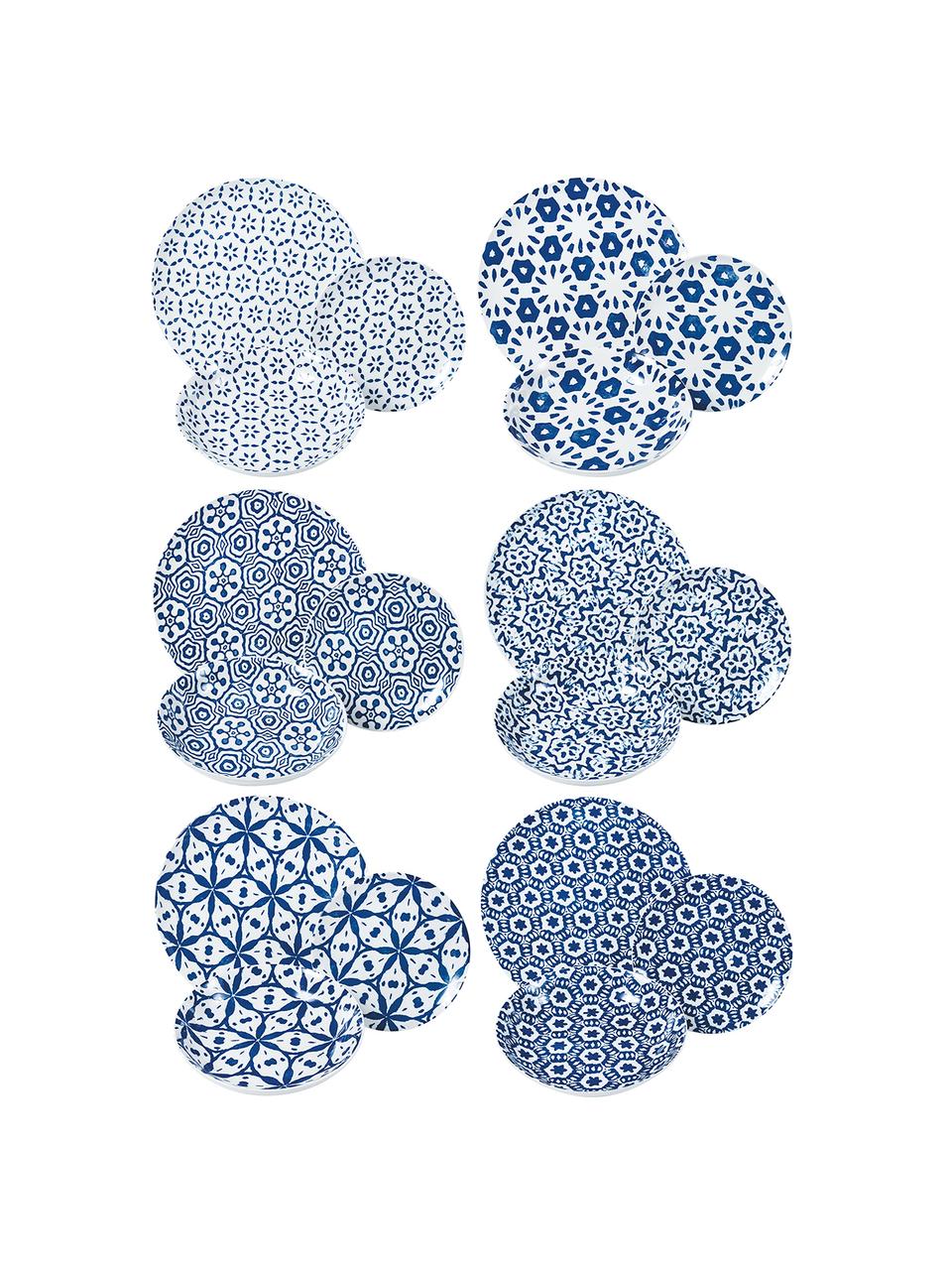 Gemustertes Geschirr-Set Bodrum in Blau/Weiß, 6 Personen (18-tlg.), Porzellan, Blau, Weiß, Set mit verschiedenen Größen