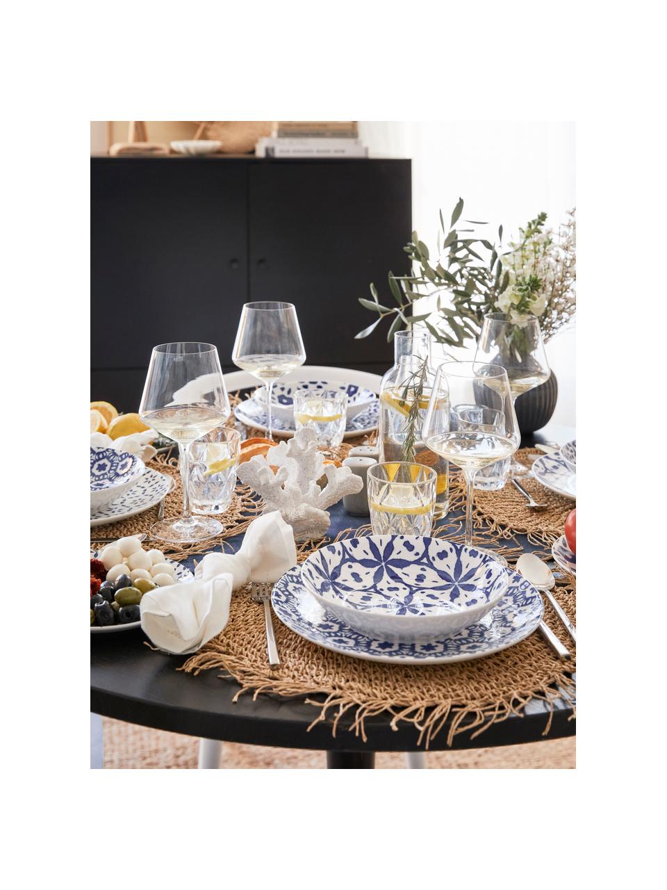 Service de table imprimé Bodrum, 6 personnes (18 élém.), Porcelaine, Tons bleus, blanc, Lot de différentes tailles