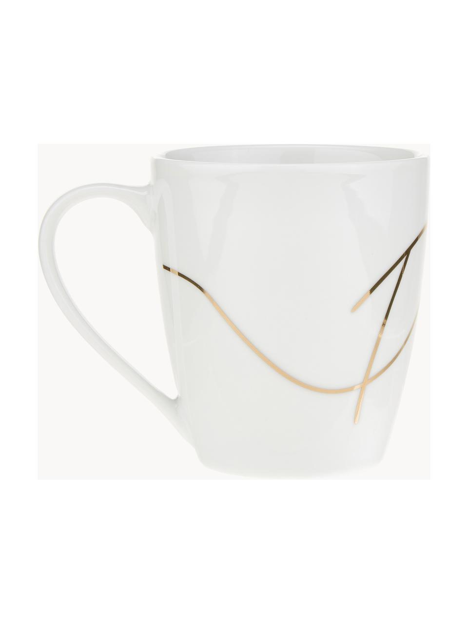 Set de tazas de porcelana Cheers, 4 uds., Porcelana, Blanco, dorado, Ø 9 x Al 10 cm, 380 ml